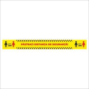 Sticker podea Dreptunghi 90x10cm galben  pentru pastrarea distantei 2m - Covid 19