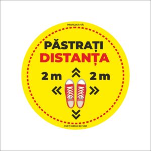 Sticker podea Cerc galben Tenisi pentru pastrarea distantei - Covid 19