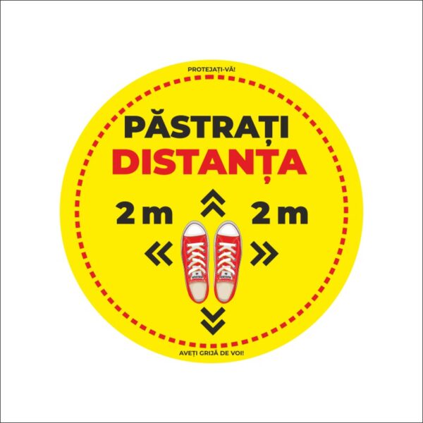 Sticker podea Cerc galben Tenisi pentru pastrarea distantei - Covid 19