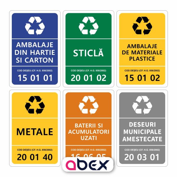Set de 6 Etichete cu Simboluri de Reciclare