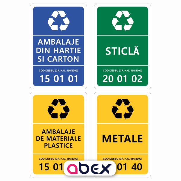 Etichete cu Simboluri de Reciclare Set de 4 bucati  pentru Colectare Selectiva